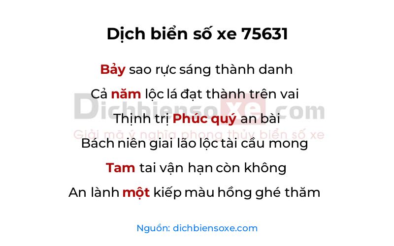 Dịch thơ biển số 75631