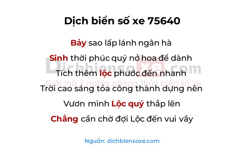 Dịch thơ biển số 75640