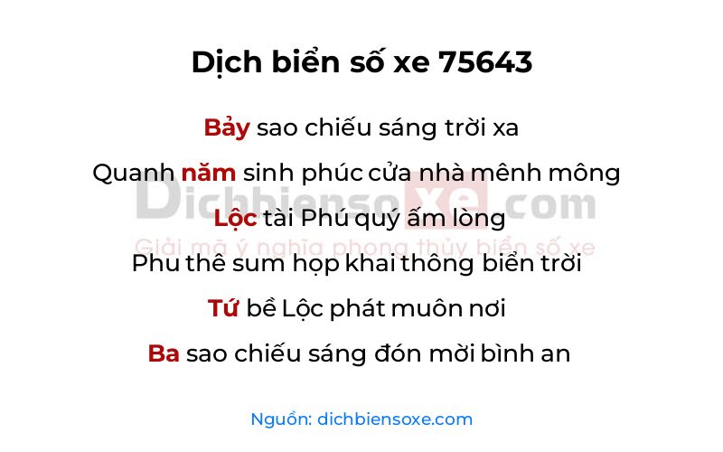 Dịch thơ biển số 75643