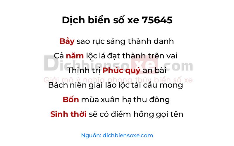Dịch thơ biển số 75645