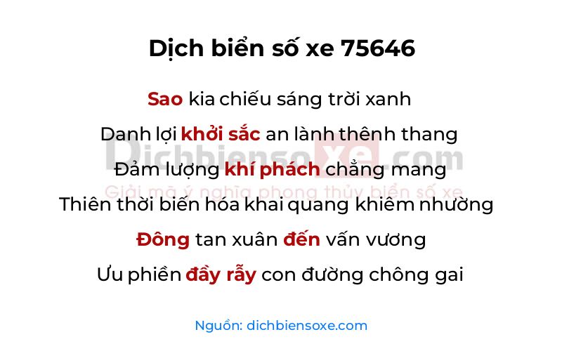 Dịch thơ biển số 75646