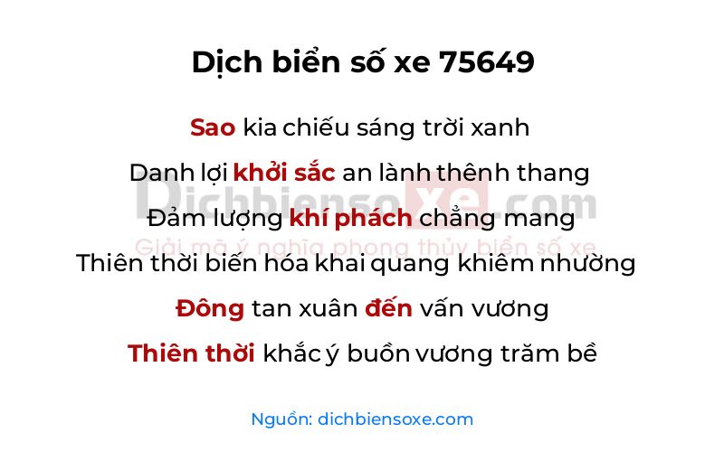 Dịch thơ biển số 75649
