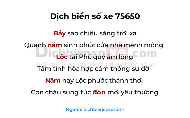Dịch thơ biển số 75650