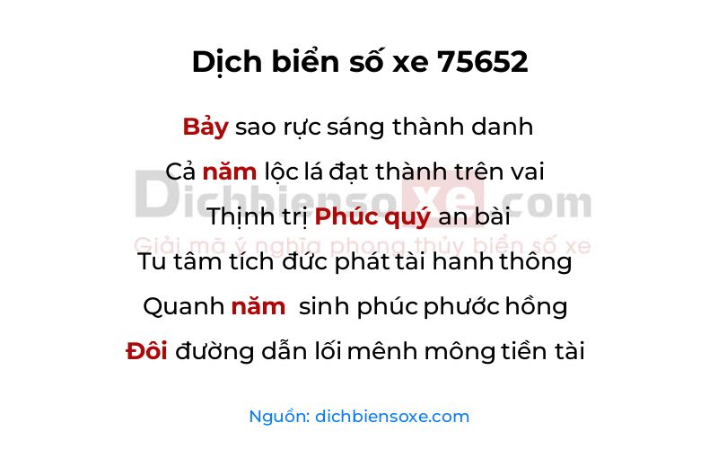 Dịch thơ biển số 75652