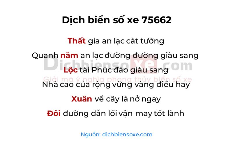 Dịch thơ biển số 75662