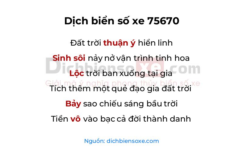 Dịch thơ biển số 75670