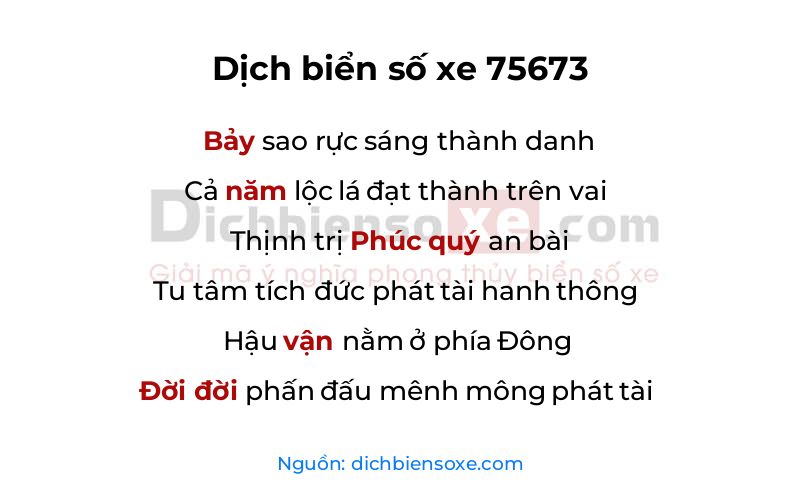 Dịch thơ biển số 75673