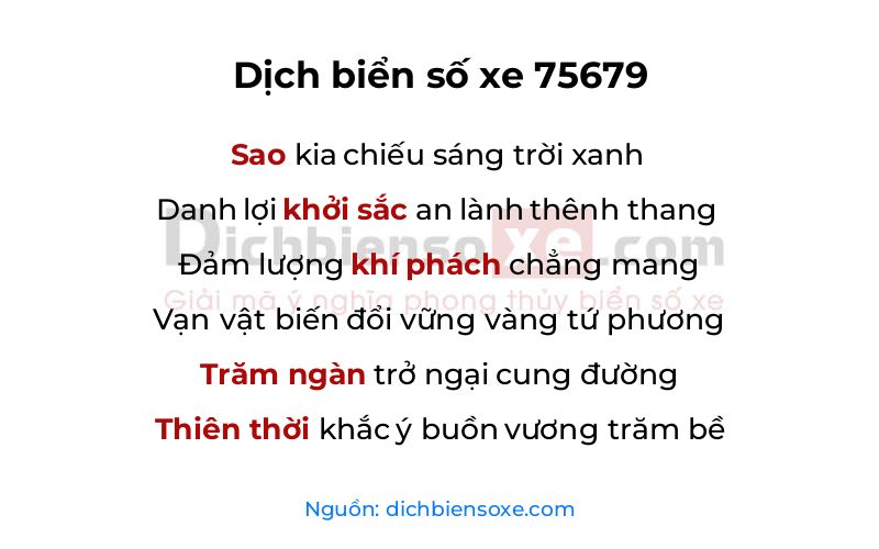 Dịch thơ biển số 75679