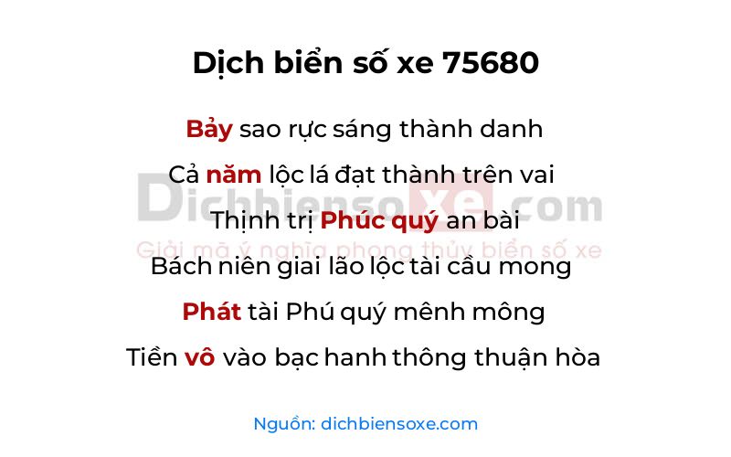 Dịch thơ biển số 75680