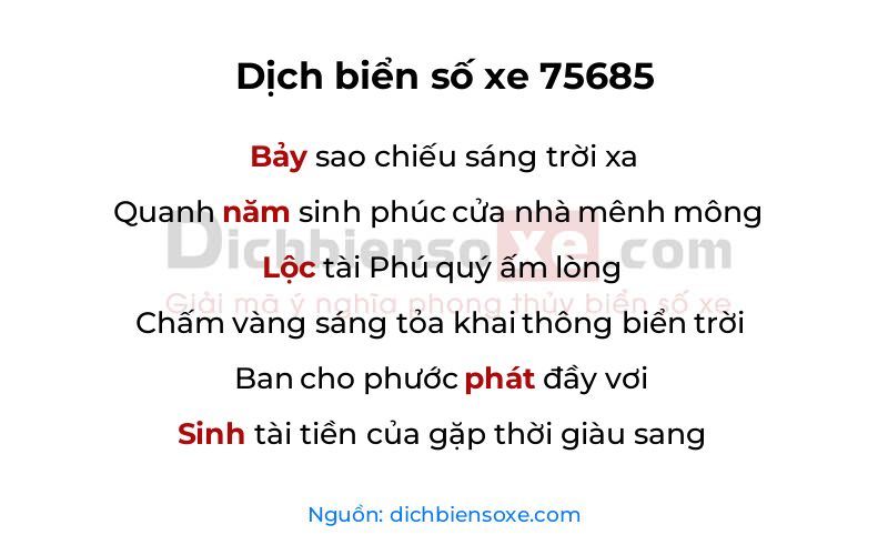 Dịch thơ biển số 75685