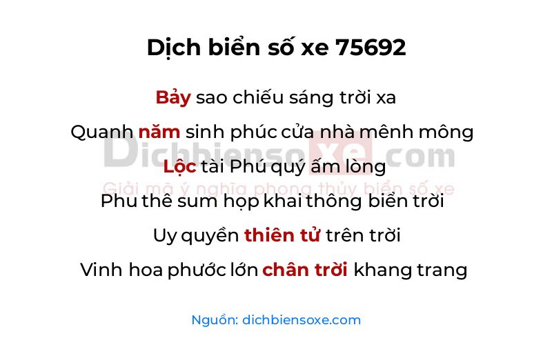 Dịch thơ biển số 75692