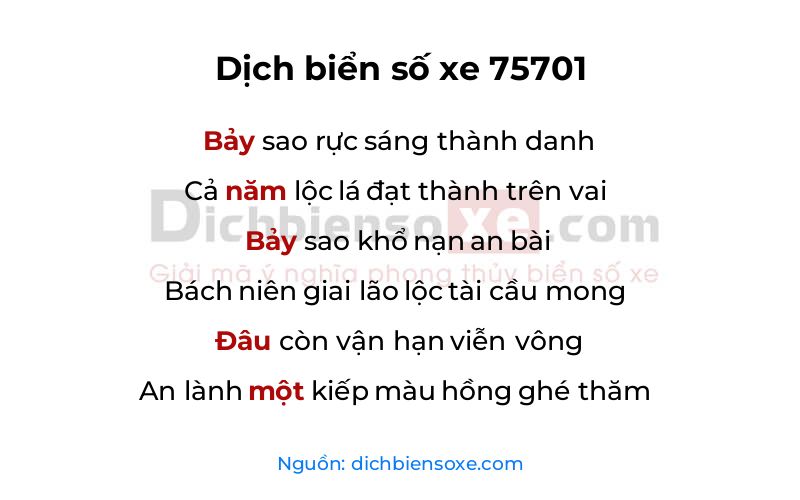 Dịch thơ biển số 75701