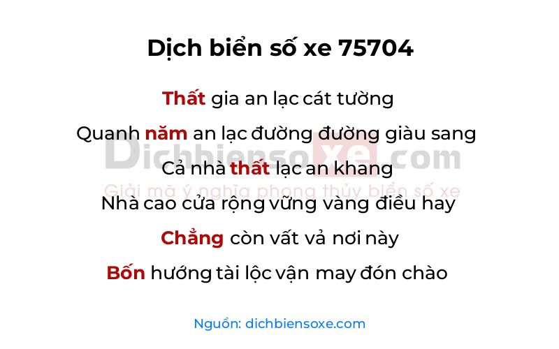 Dịch thơ biển số 75704