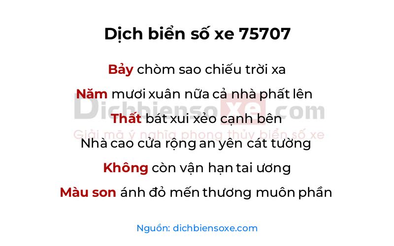 Dịch thơ biển số 75707