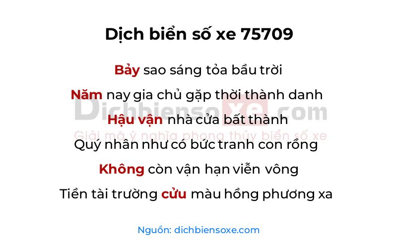 Dịch thơ biển số 75709