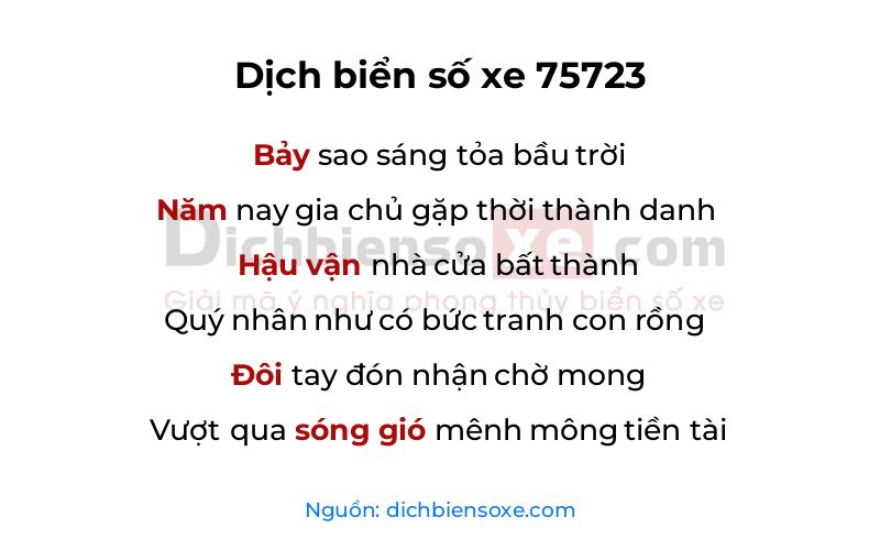 Dịch thơ biển số 75723
