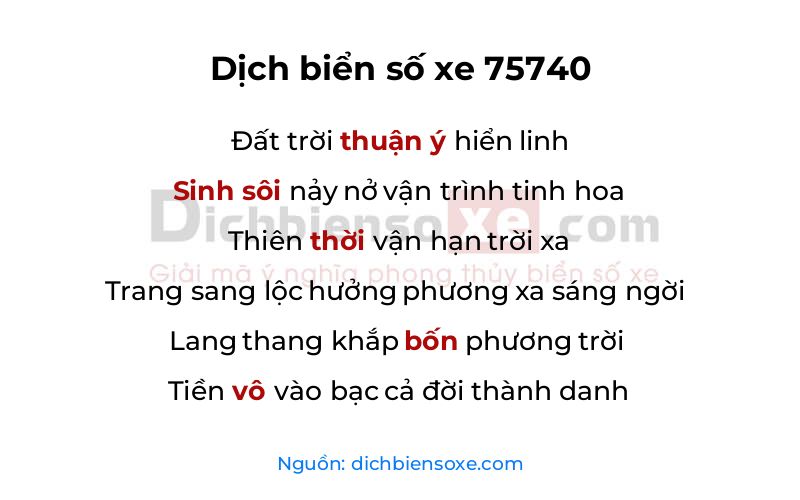 Dịch thơ biển số 75740