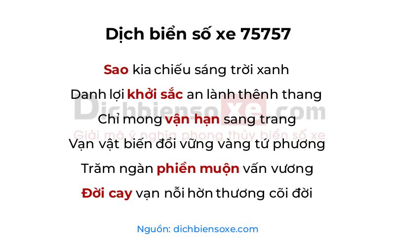 Dịch thơ biển số 75757