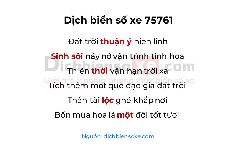 Dịch thơ biển số 75761