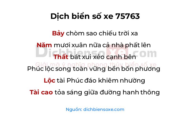 Dịch thơ biển số 75763