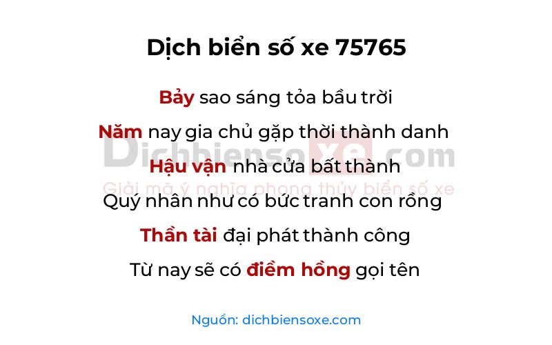 Dịch thơ biển số 75765