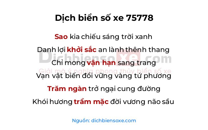 Dịch thơ biển số 75778