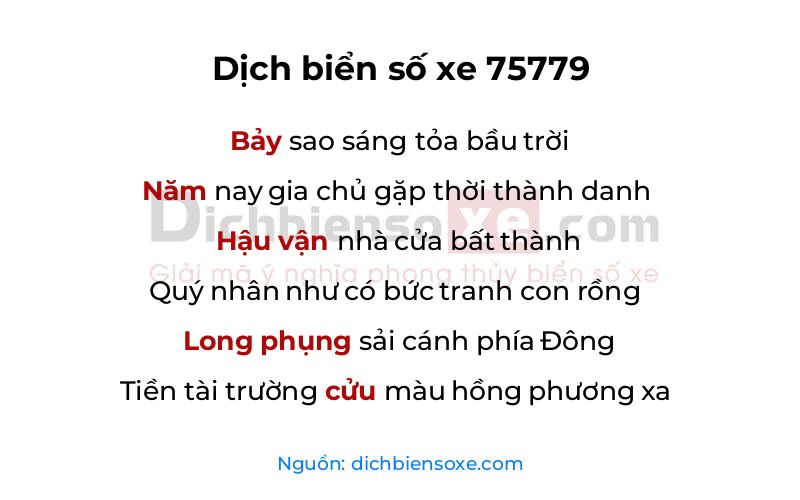 Dịch thơ biển số 75779