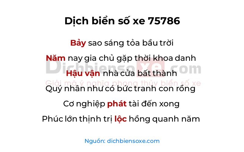 Dịch thơ biển số 75786