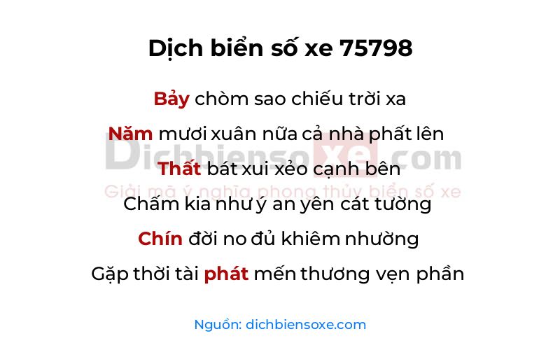 Dịch thơ biển số 75798