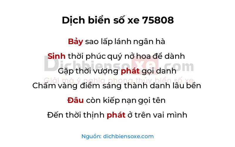 Dịch thơ biển số 75808