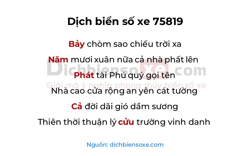 Dịch thơ biển số 75819