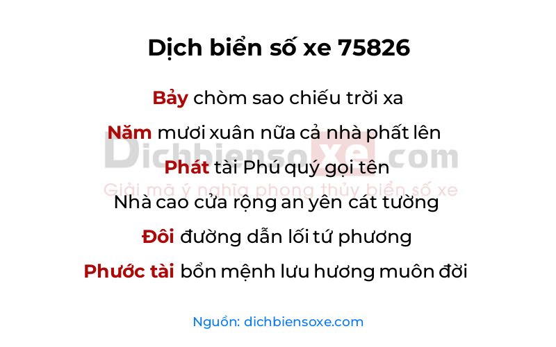 Dịch thơ biển số 75826