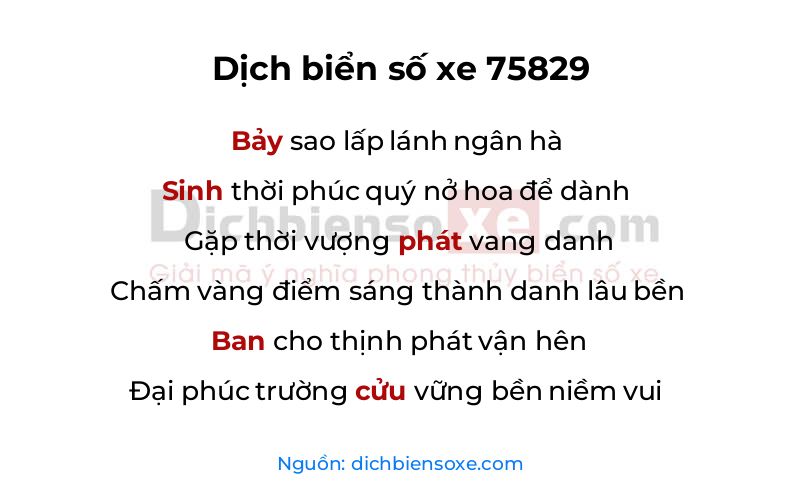 Dịch thơ biển số 75829