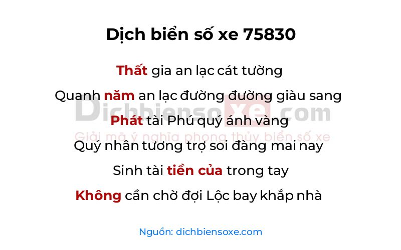 Dịch thơ biển số 75830