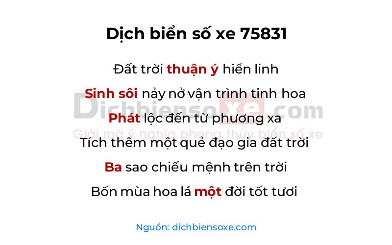 Dịch thơ biển số 75831