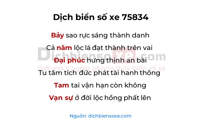 Dịch thơ biển số 75834