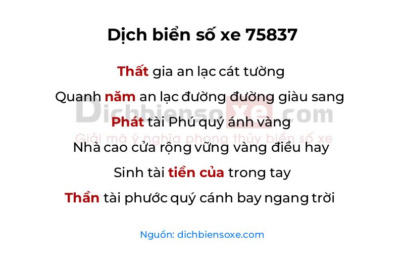 Dịch thơ biển số 75837
