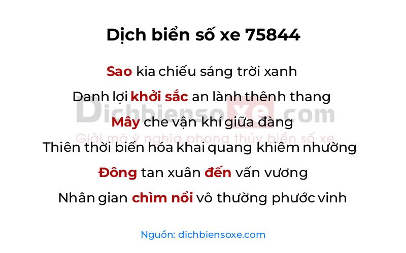 Dịch thơ biển số 75844