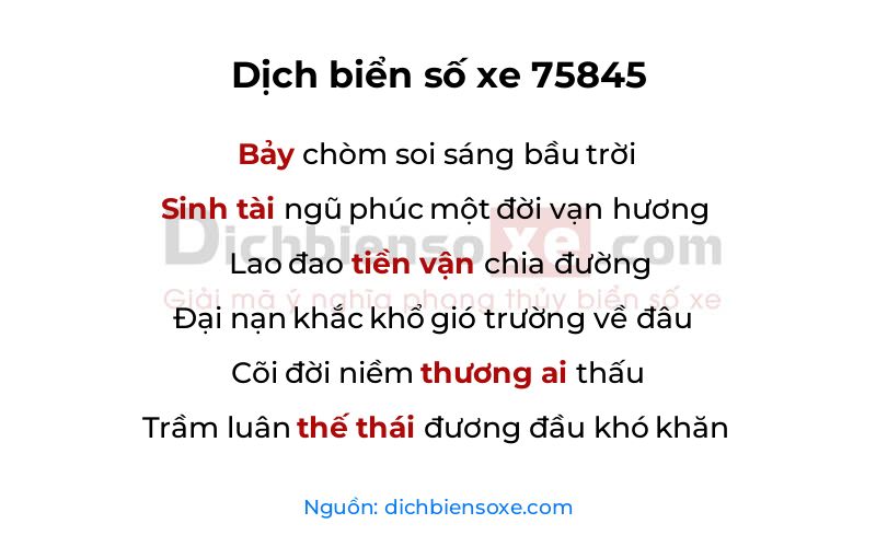 Dịch thơ biển số 75845