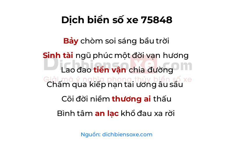 Dịch thơ biển số 75848