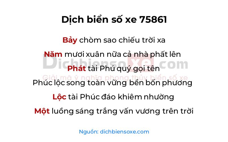 Dịch thơ biển số 75861