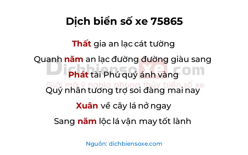 Dịch thơ biển số 75865