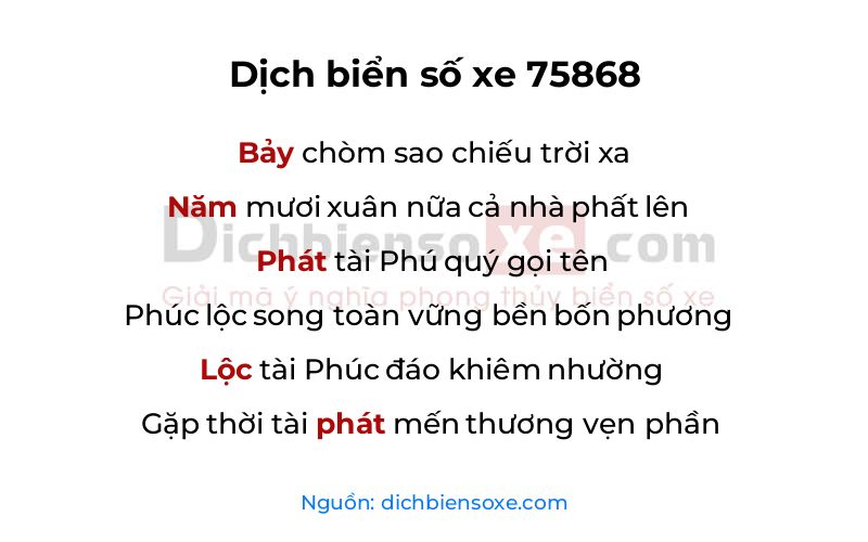 Dịch thơ biển số 75868
