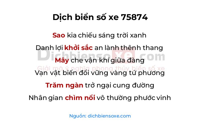 Dịch thơ biển số 75874