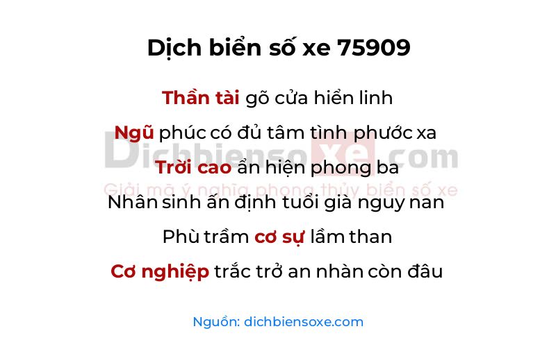 Dịch thơ biển số 75909