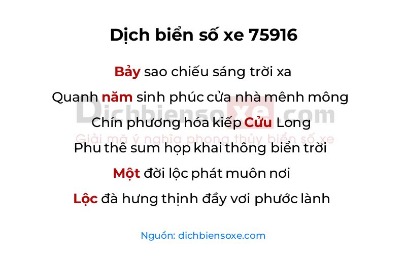 Dịch thơ biển số 75916