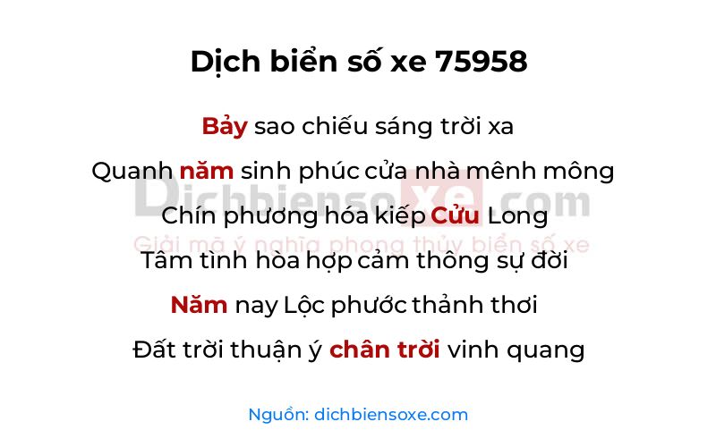 Dịch thơ biển số 75958