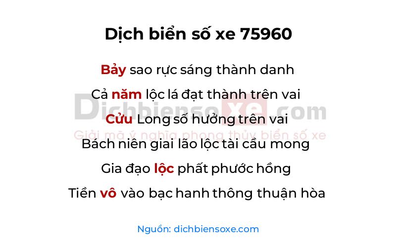 Dịch thơ biển số 75960