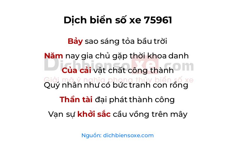 Dịch thơ biển số 75961