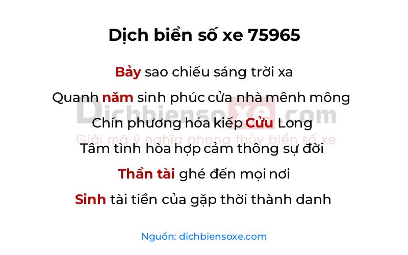 Dịch thơ biển số 75965